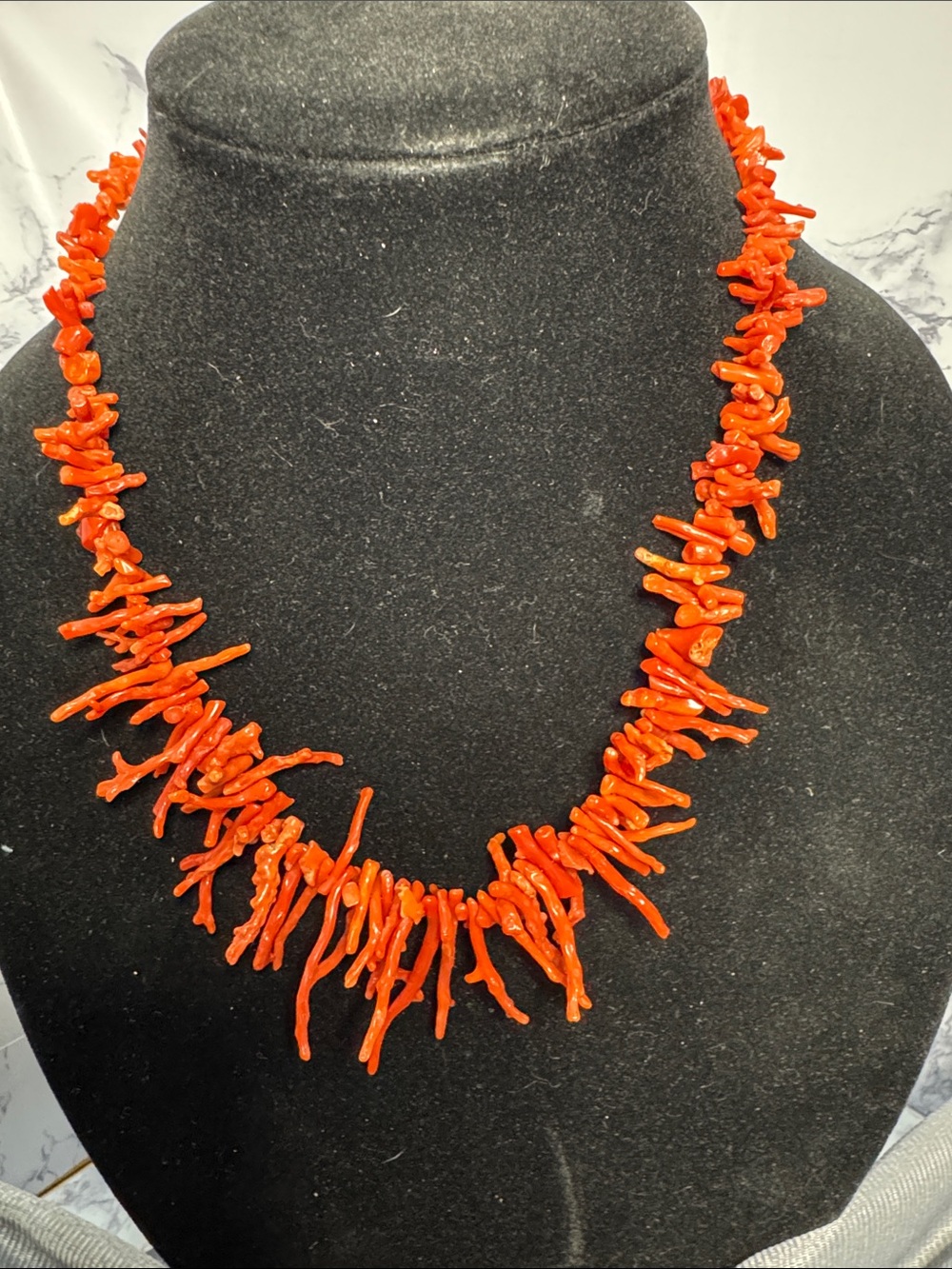 Source Unknown Bright Red Natural Coral Stick Necklace
